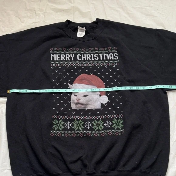 Gildan Black Merry Christmas Cat Crewneck Sweater - Picture 6 of 12